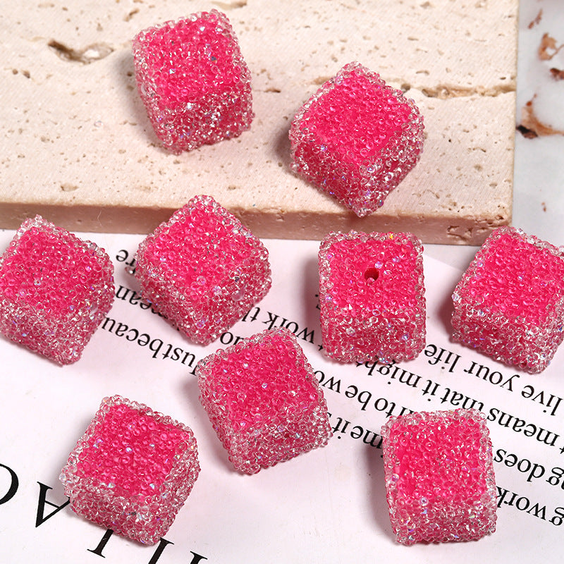 Wholesale of 5pcs/pack of Water Diamonds, Soft Sugar Beads, Candy Colored Square Full Diamond Beads ACC-BDS-BLG025