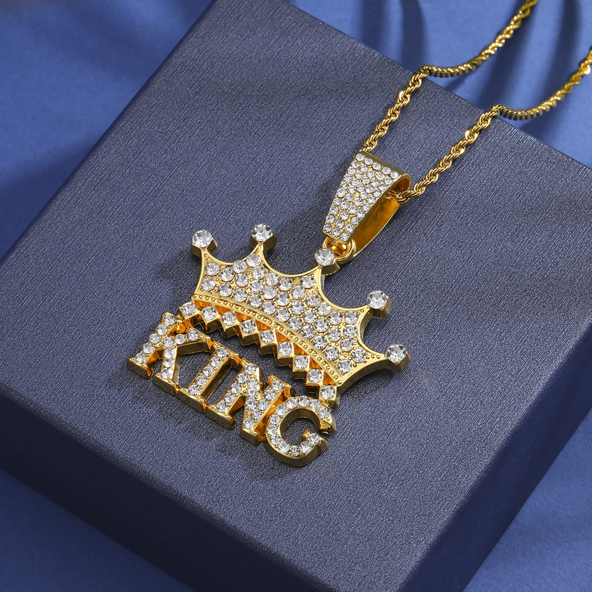 Wholesale Zinc Alloy Diamond Crown Letter Pendant Necklace