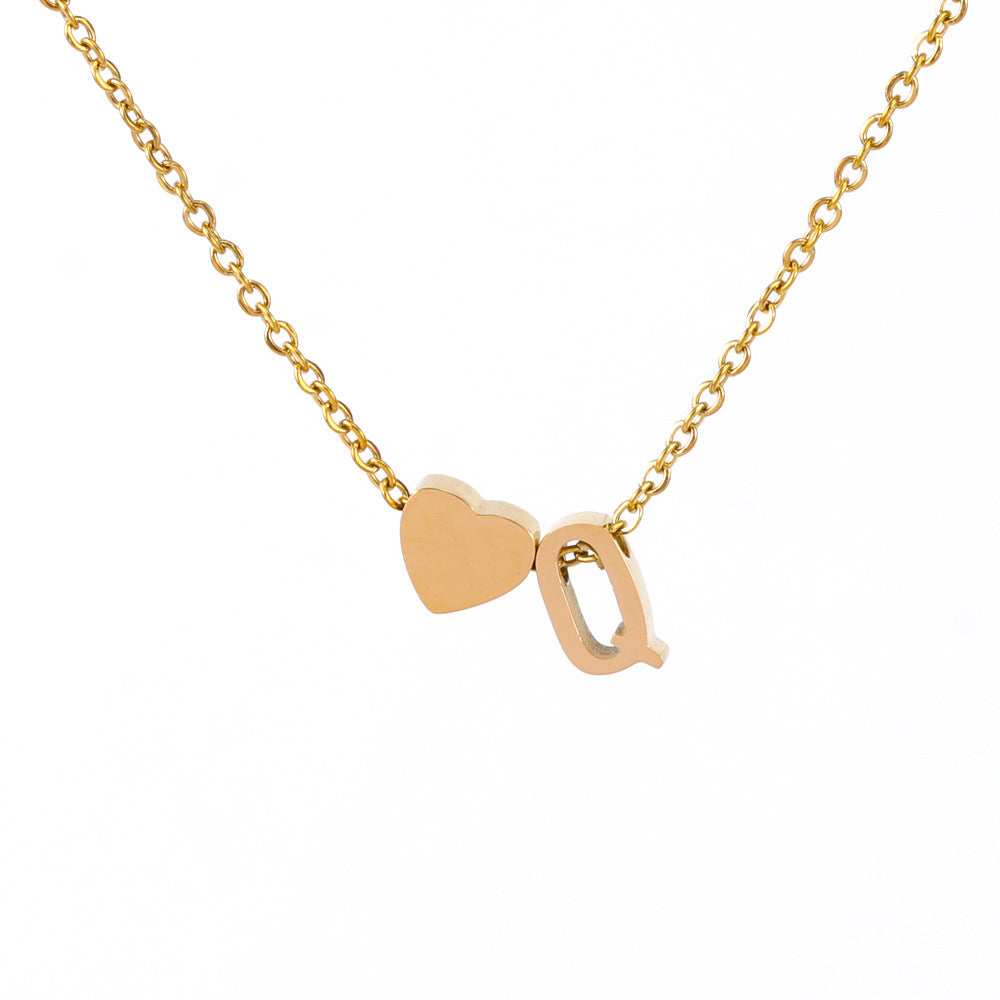Wholesale light luxury love 18K gold stainless steel 26 letters necklace