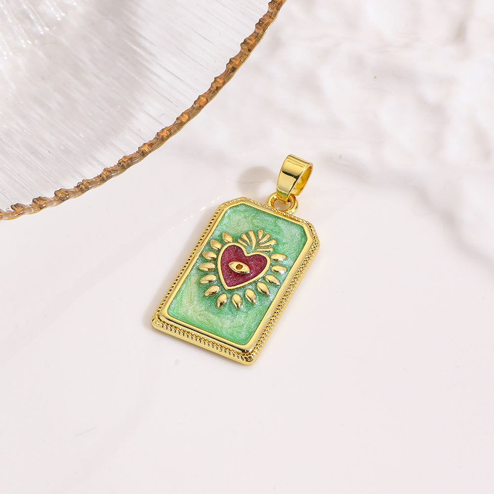 Wholesale square color dripping copper love conch shell eye moon jellyfish tarot pendant necklace
