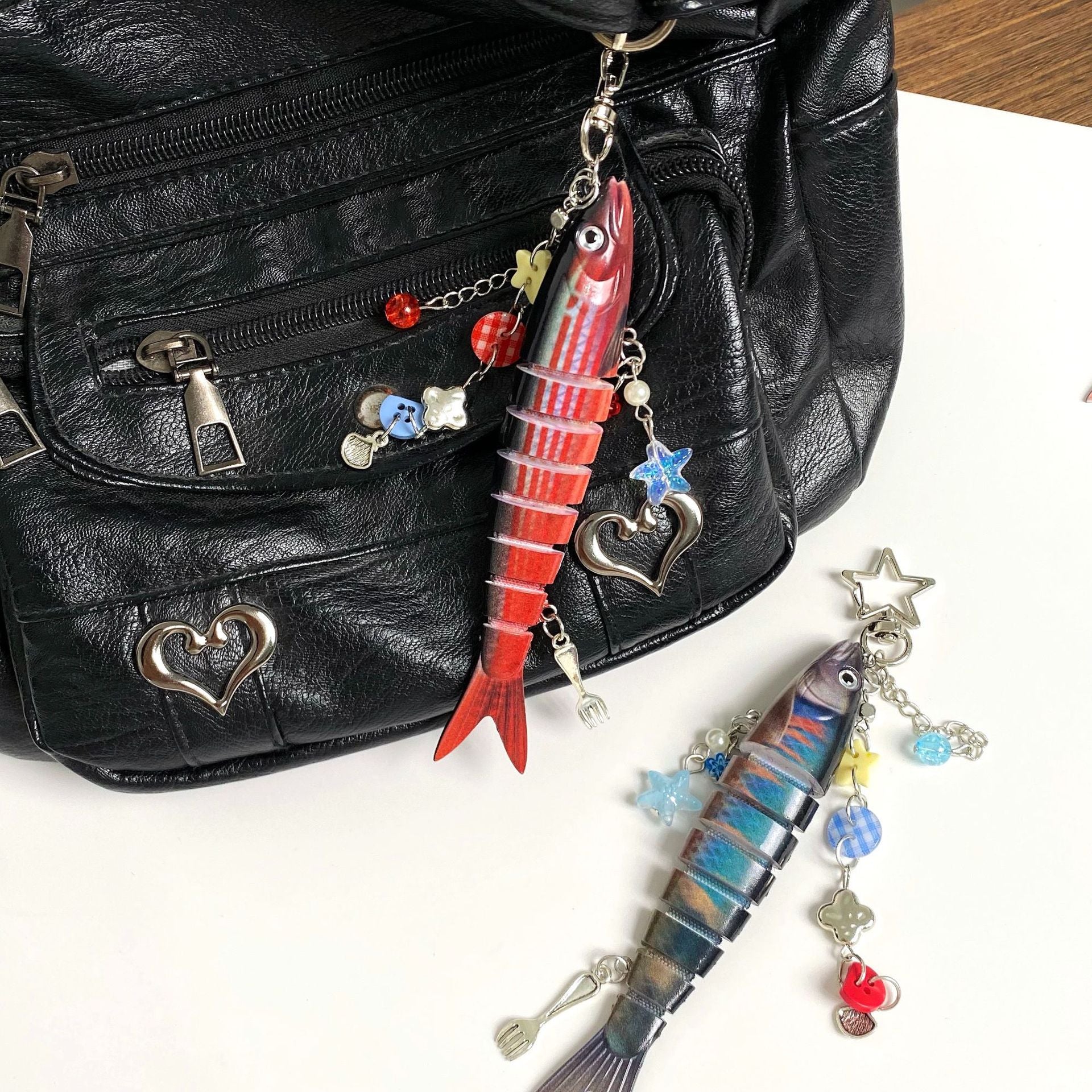 Wholesale 5pcs marine small fish multi-section fish keychains