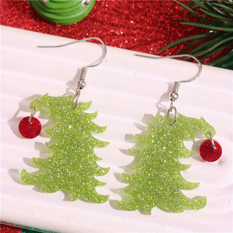 Wholesale Acrylic Earrings Leopard Print Tilted Head Star Lantern Christmas Tree Pendant Earrings