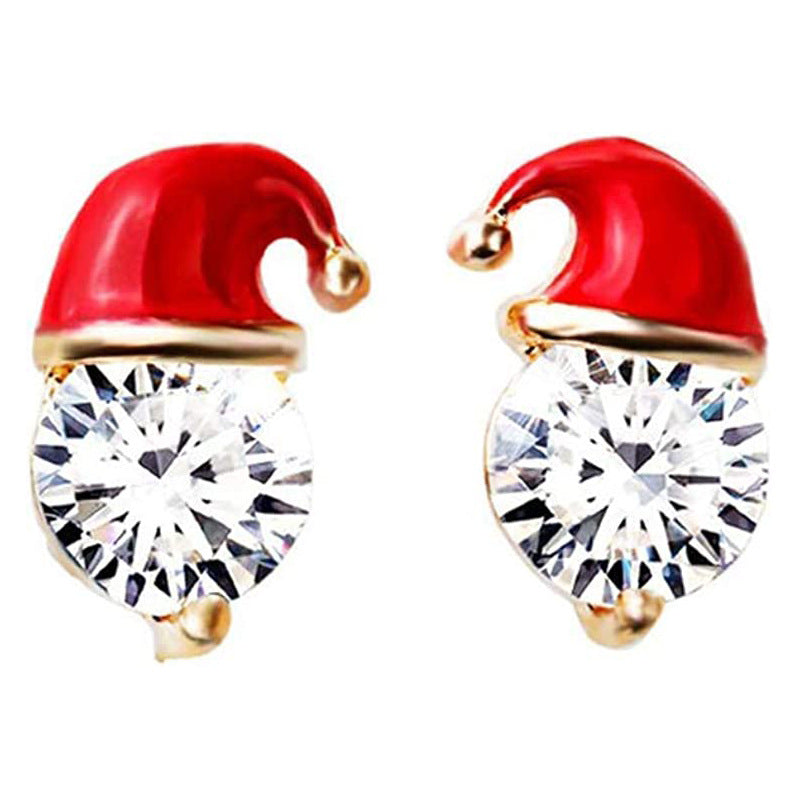 Wholesale Christmas Gift Zircon Oil Drop Diamond Snowman Hat Earrings ACC-ES-XingHe004