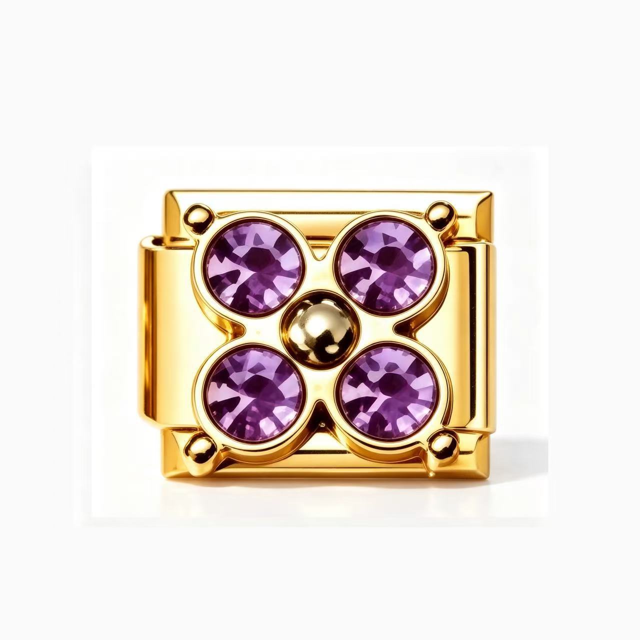 Wholesale Gold Tone Stainless Steel Four Leaf Clover Bracelet Colorful Zircon Inlaid Italian Modular Design Fashion Jewelry Accessory For Everyday And Gift