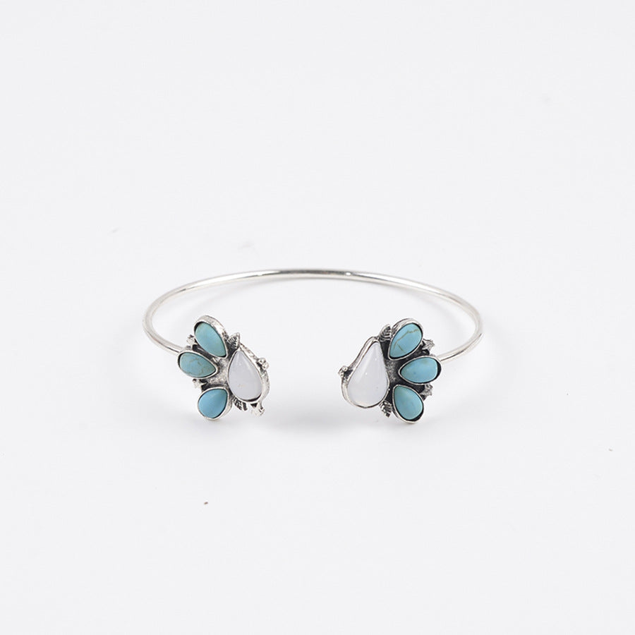 Wholesale Bohemian Open Bracelet Flower Inlaid Turquoise Boutique Resale Jewelry Accessory