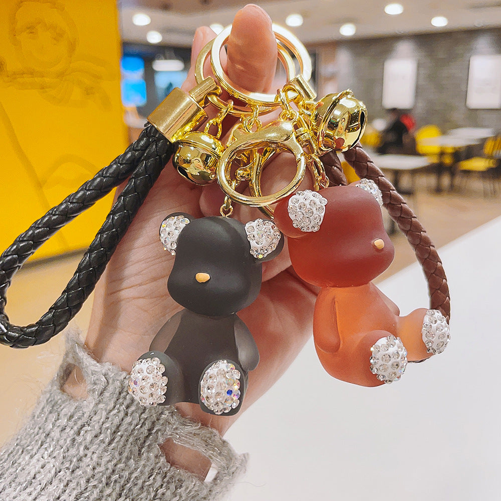 Wholesale Creative diamond doll jelly bear keychain exquisite car Diamond key chain
