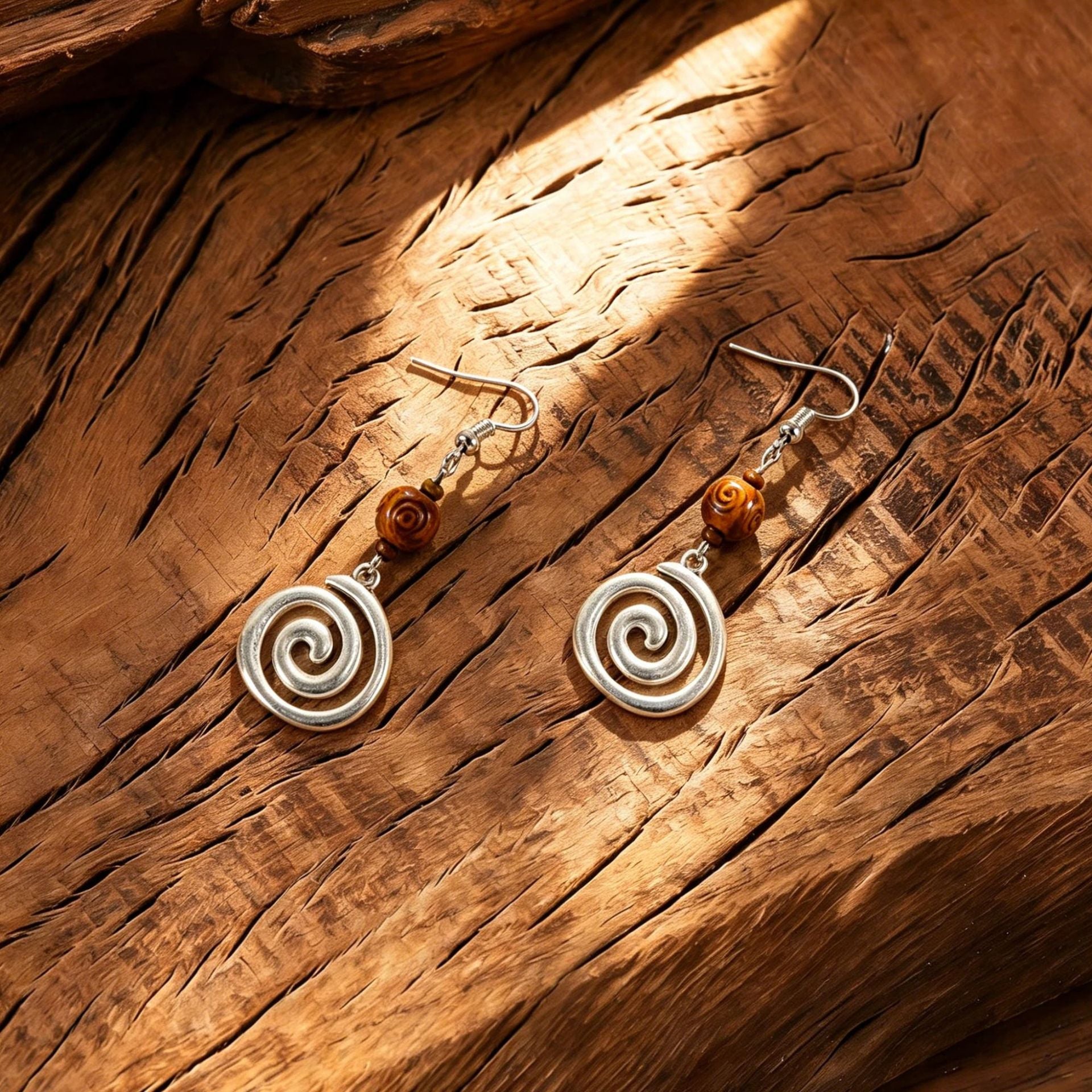 Wholesale Retro Wood Grain Spiral Pendant Earrings Geometric Ethnic Chic Fashion Accessory Zinc Alloy Jewelry Gift