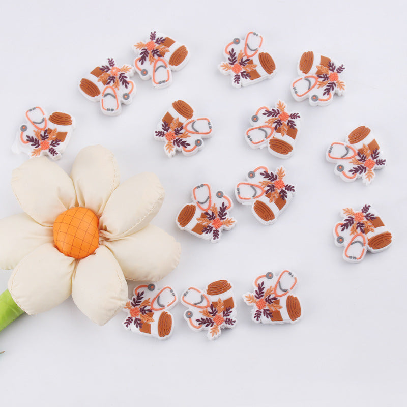 Wholesale 10pcs Cartoon Coffee Cup Stethoscope Silicone Beads Focal Beads DIY Beadable Pen Accessories ACC-BDS-GuangTian019