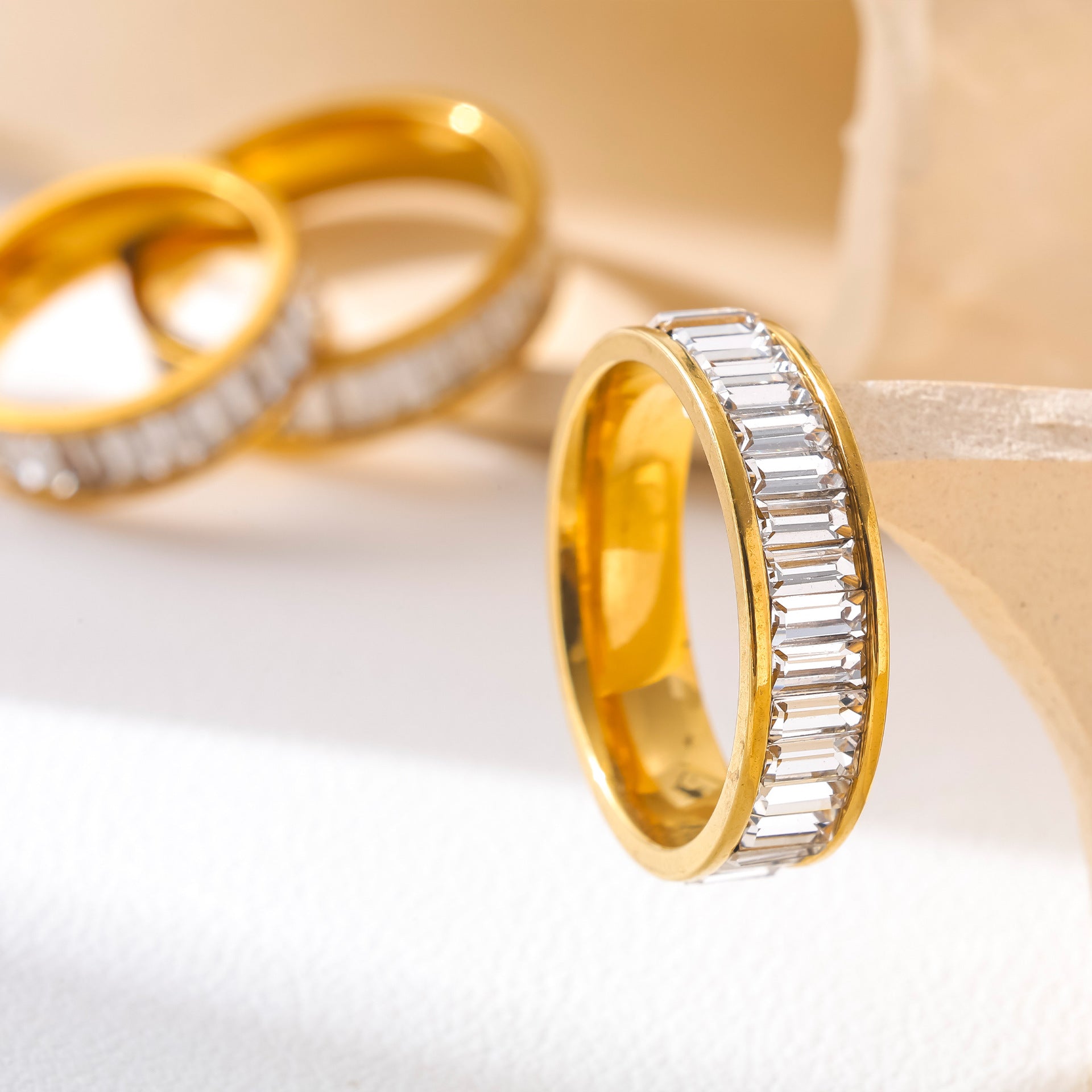 Wholesale Geometric Gold Plated Stainless Steel Ins Style Zircon Ring - Fashion Accessory Gift