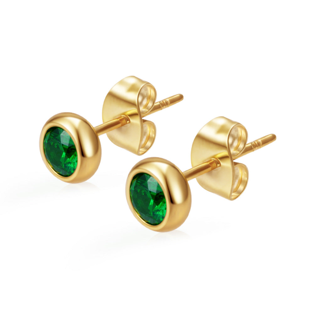 Wholesale Light Luxury Round Stainless Steel Zircon Earrings for Women,  Multi-Color 18K Gold Plated Fashion Accessory
