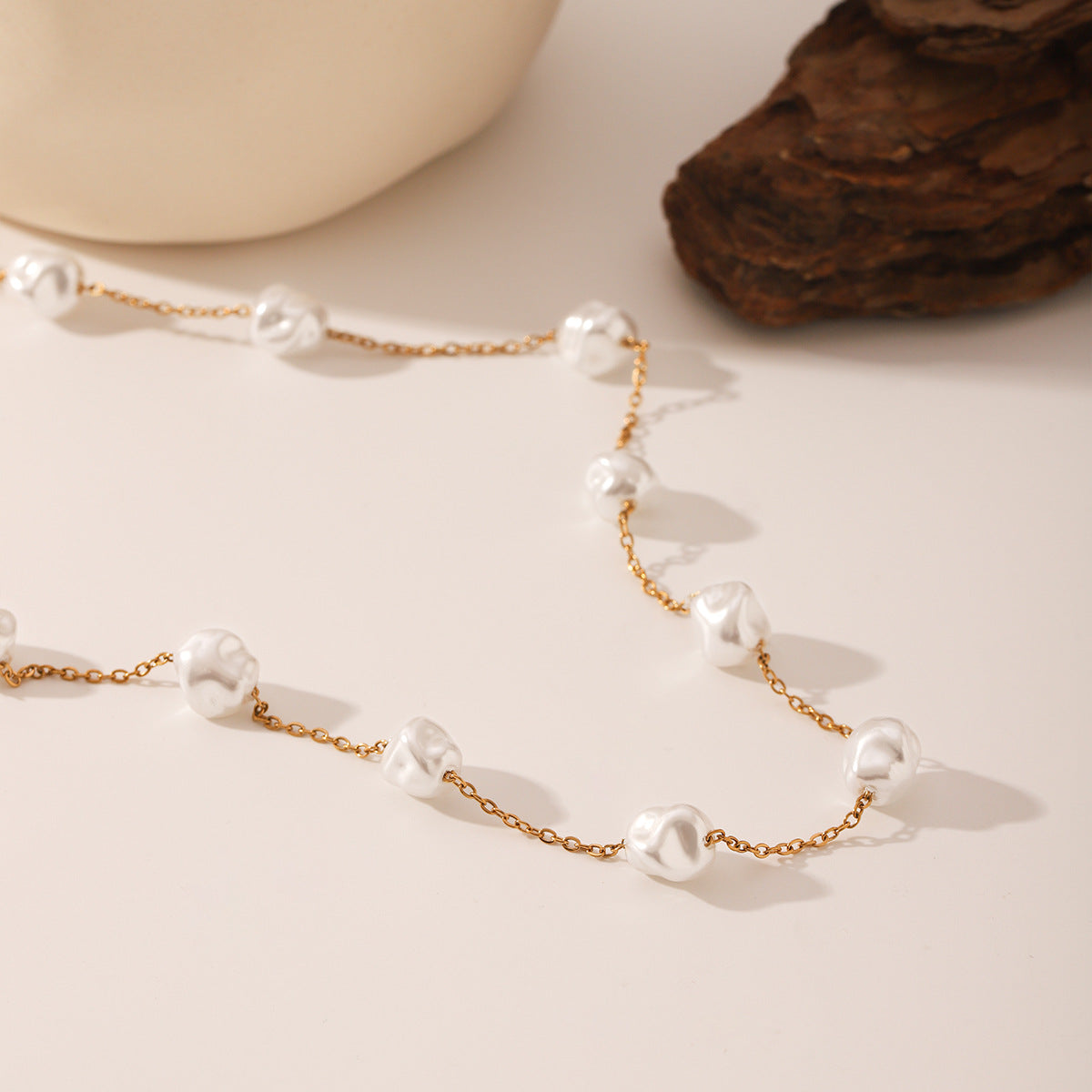 Wholesale Pearl Necklace Stainless Steel 18K Gold Irregular Pearl Necklace