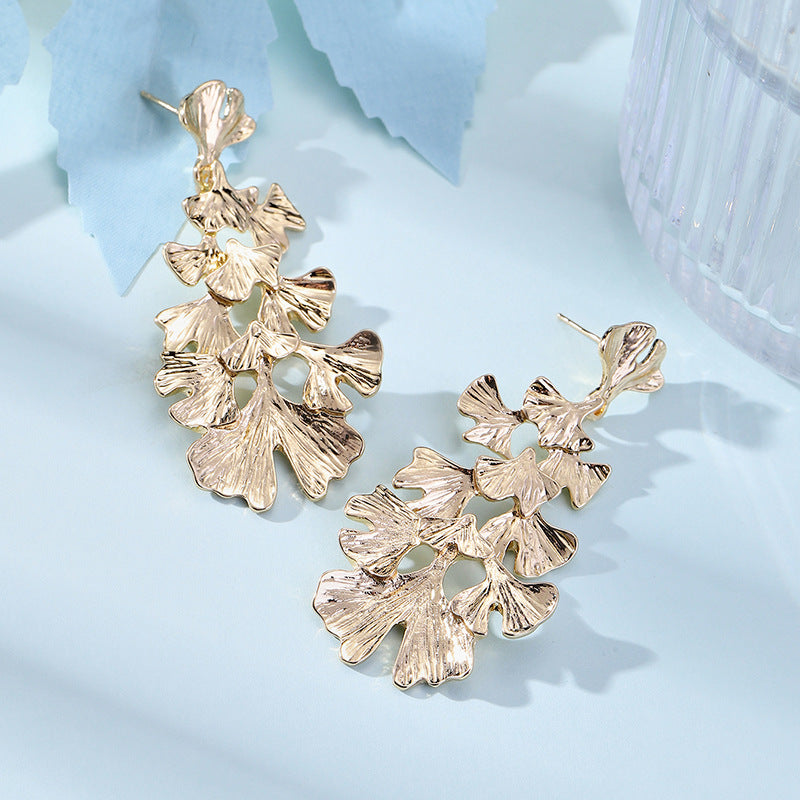 Wholesale metal exaggerated fashion leaves retro s925 silver needle alloy earrings ACC-ES-RuLong002