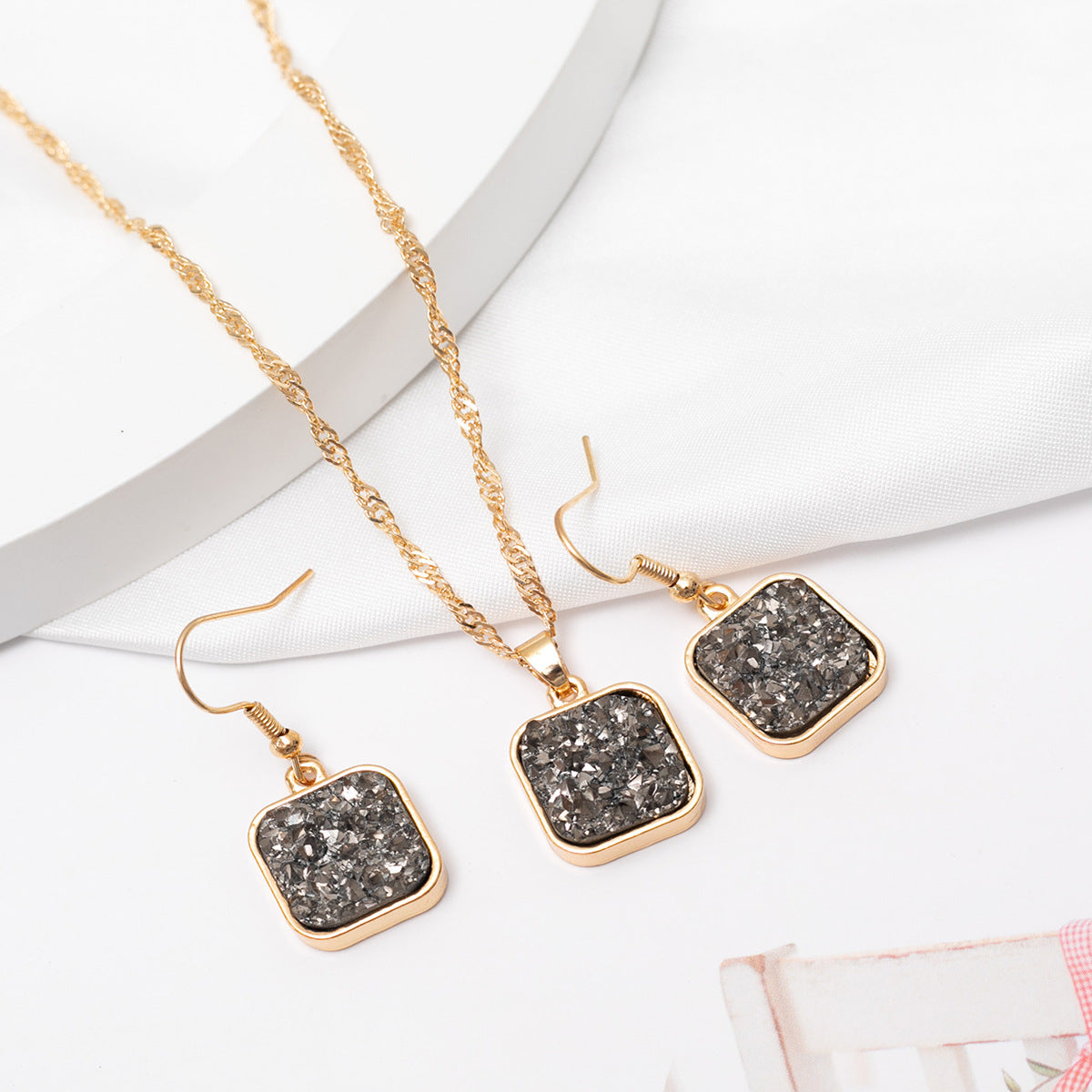 Wholesale Resin Alloy Square Earrings Set