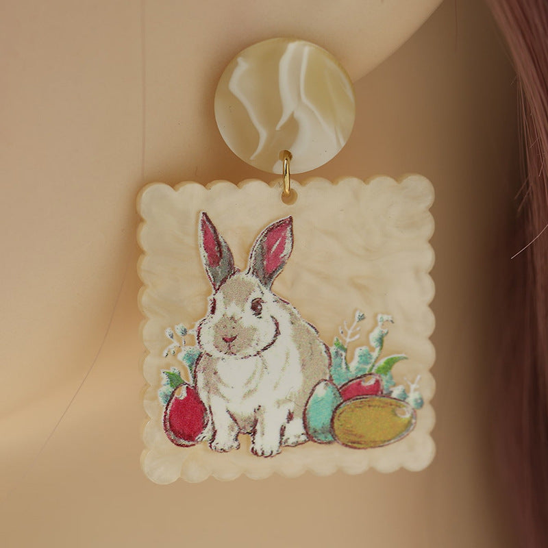 Wholesale Colorful Printed Bunny Easter Earrings