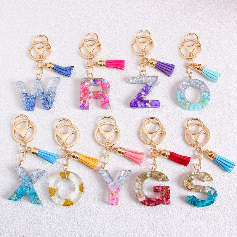 Wholesale Glitter 26 English Letter Tassel Keychain