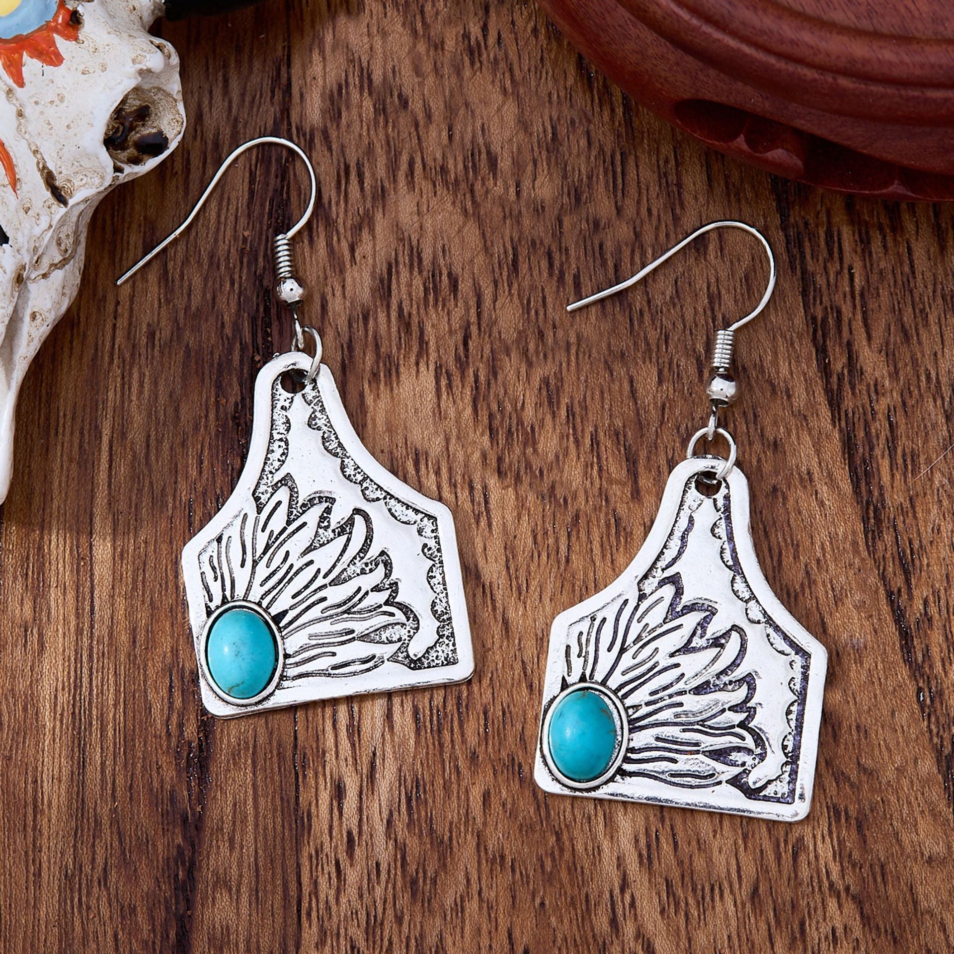 Wholesale Retro Geometric Flower Shape  Turquoise Earrings