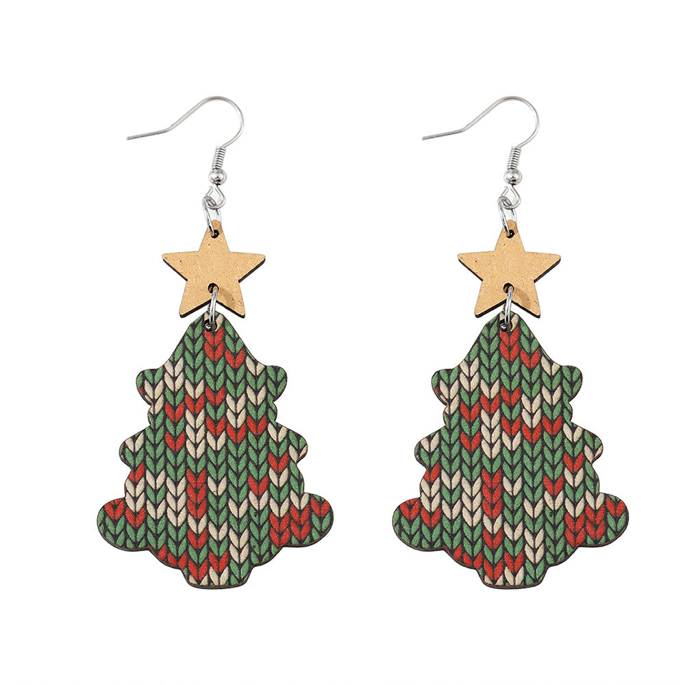 Wholesale Christmas tree sweater knitted pendant women' s wooden double-sided earrings