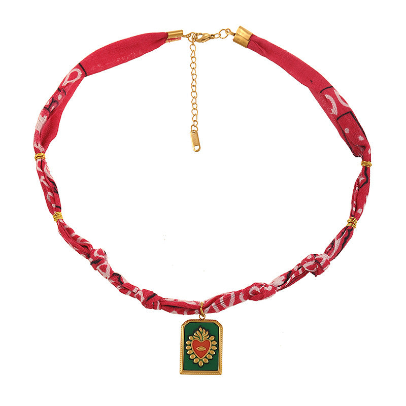 Wholesale titanium steel leopard print fabric necklace