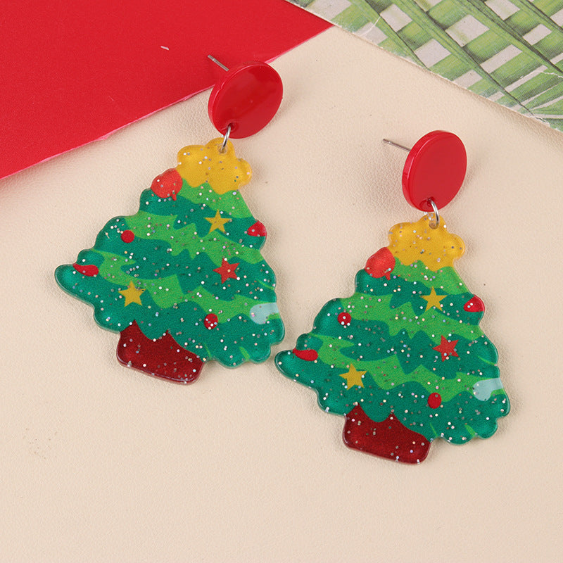 Wholesale Christmas Cartoon Acrylic Christmas Tree Deer Snowflake  Earrings