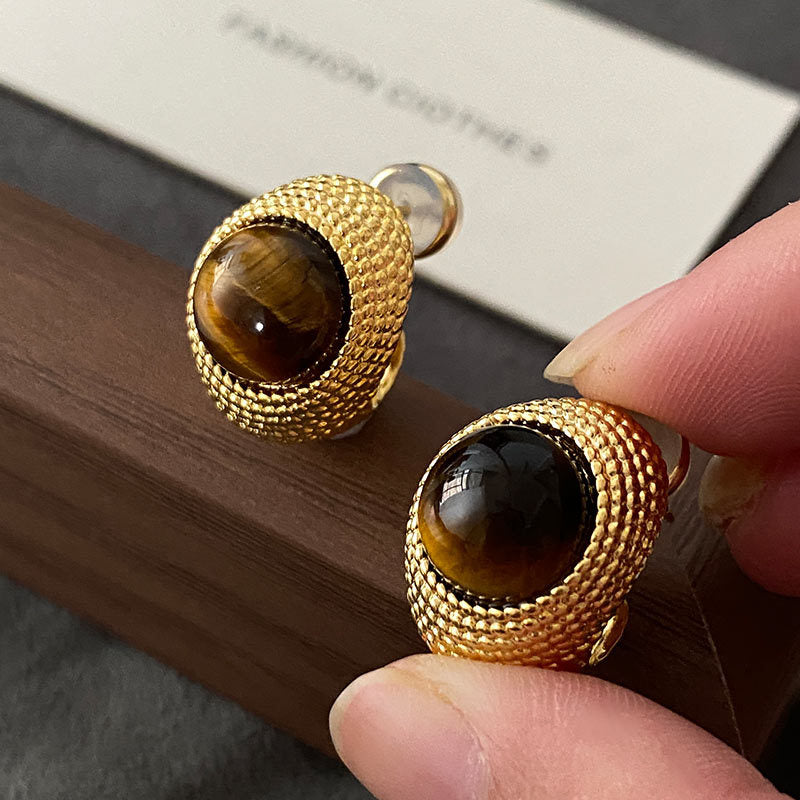 Wholesale Tiger's Eye Stone Light Luxury  Earrings