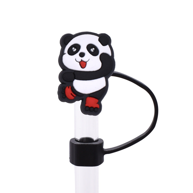 Wholesale Random 100pcs Cute Panda Series PVC Soft Straw Tube Cap