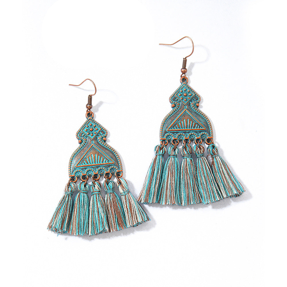 Wholesale Handmade Woven Tassel Earrings Bohemian Style Zinc Alloy Summer Beach Holiday Fashion Accessory