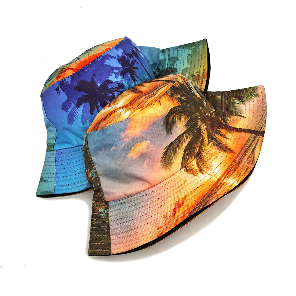 Wholesale  Coconut Tree Pattern Fisherman's Hat Bucket Hat