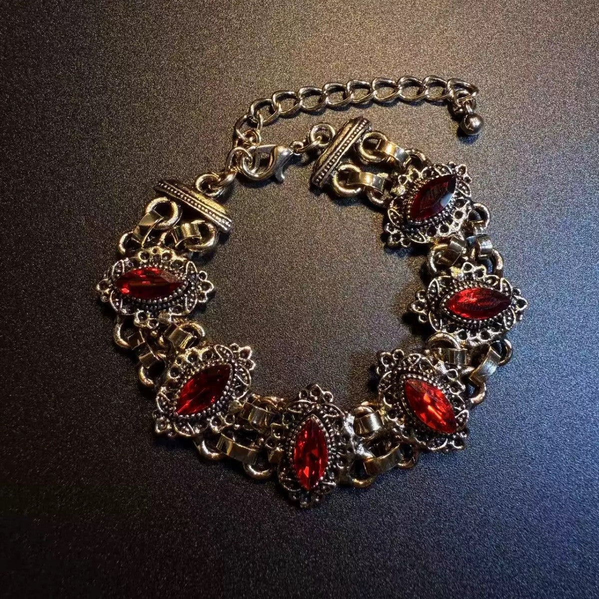 Wholesale Gothic Ruby Rhinestone Bracelet Unisex Vintage Boutique Jewelry Accessory for Resale