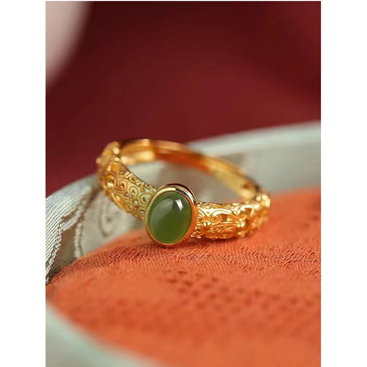 Wholesale  Method Golden Flower Silk Chalcedony Adjustable  Ring