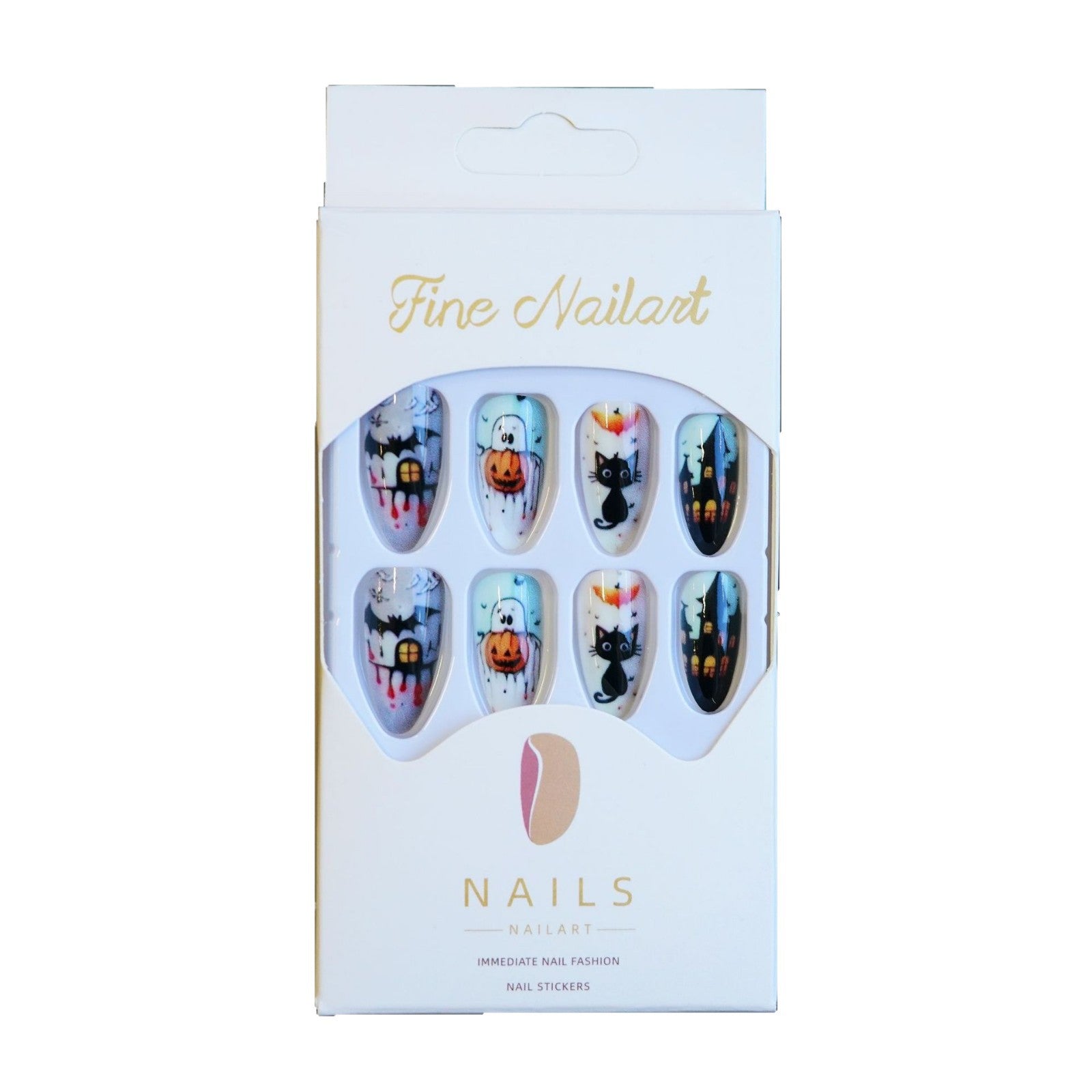 Wholesale 24 Pieces/ box  Pumpkin Castle Black Cat Nails Kits Nail Stickers