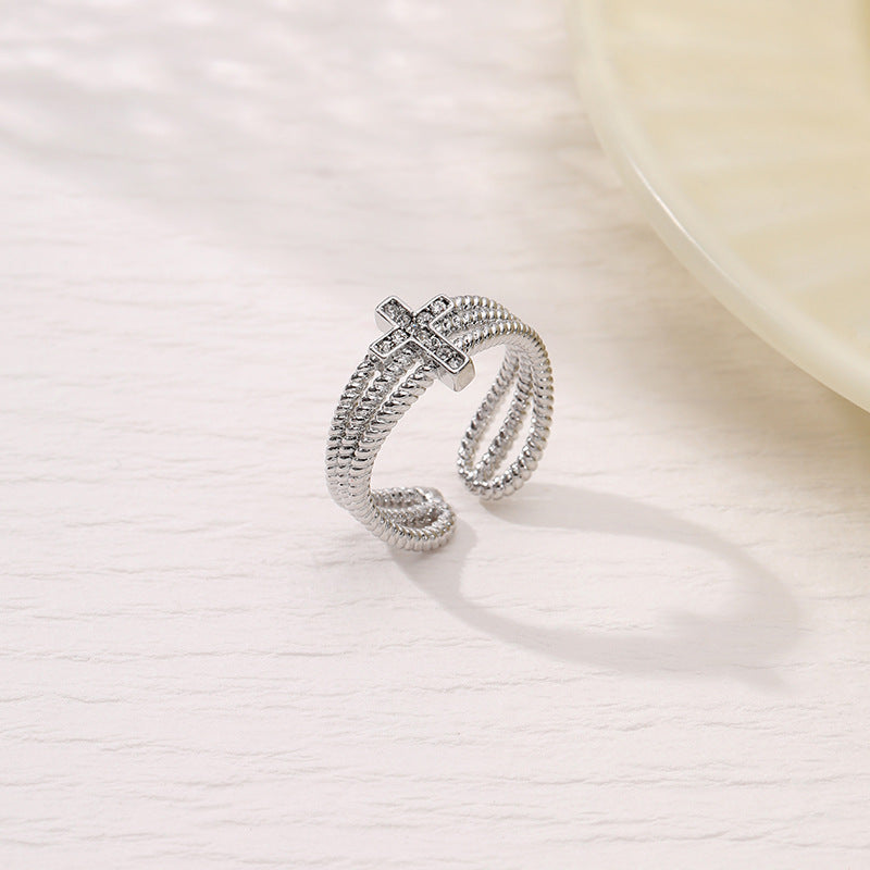 Wholesale Zirconia Vintage Cross Ring ACC-RS-YunJin009