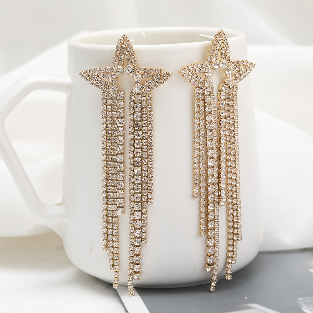 Wholesale Seahorse Shaped Star Rhinestone Tassel Earrings