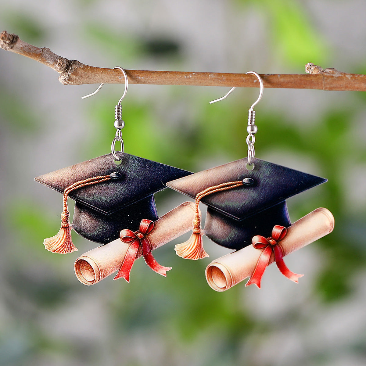 Wholesale Graduation season bachelor hat book flower bow scroll pendant earrings