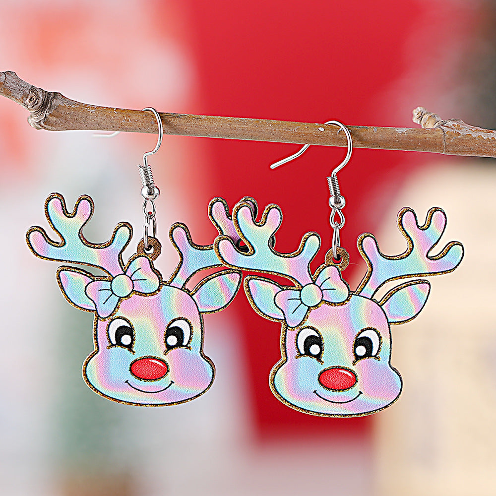 Wholesale Christmas  elk pendant earrings wooden double-sided western style