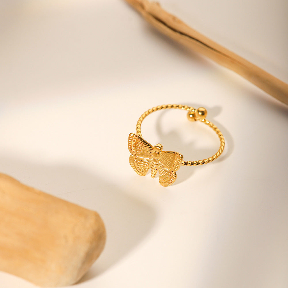 Wholesale retro women's ring  high-end feeling open stainless steel butterfly ring