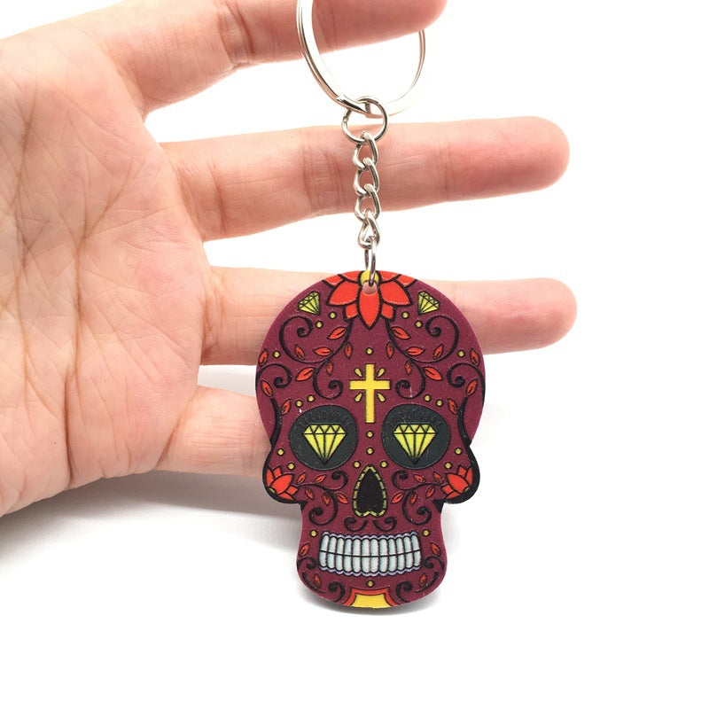 Wholesale Halloween Colorful Embossed Acrylic Skull Keychains ACC-KC-Yiyan003