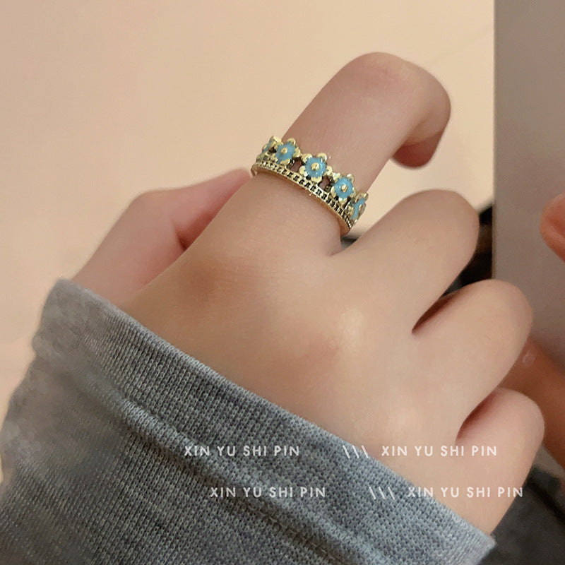 Wholesale Retro Blue Flower Ring