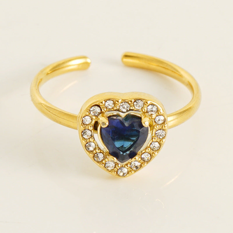 Wholesale Titanium Steel Diamond Heart Movable Adjustable Zircon Rings ACC-RS-ZhongXin004