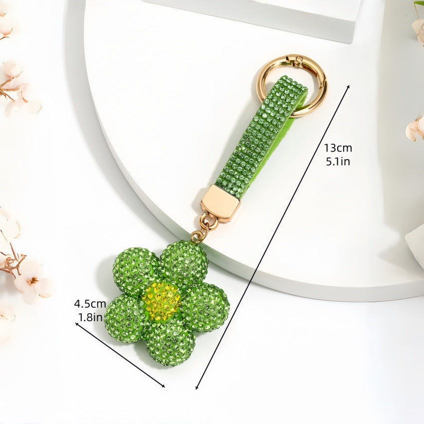 Wholesale Cute Rhinestone Sunflower Keychain Double Sided Design Fashion Car Key Bag Charm Gift