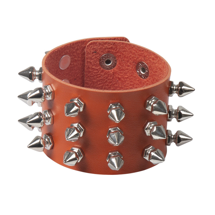 Wholesale Punk Style Exaggerated Pointy Rivet Bracelet Gothic Leather Bracelet ACC-BT-Jinl001