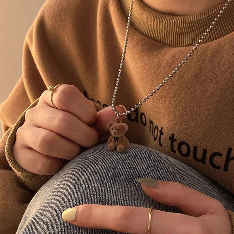 Wholesale Cute Plush Bear Pendant Winter Sweater Long Chain Cartoon Necklace