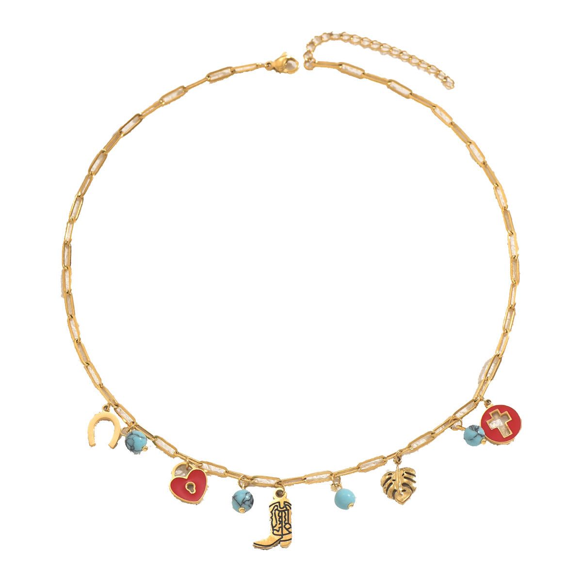 Wholesale Oil drop element inlaid turquoise clavicle necklace