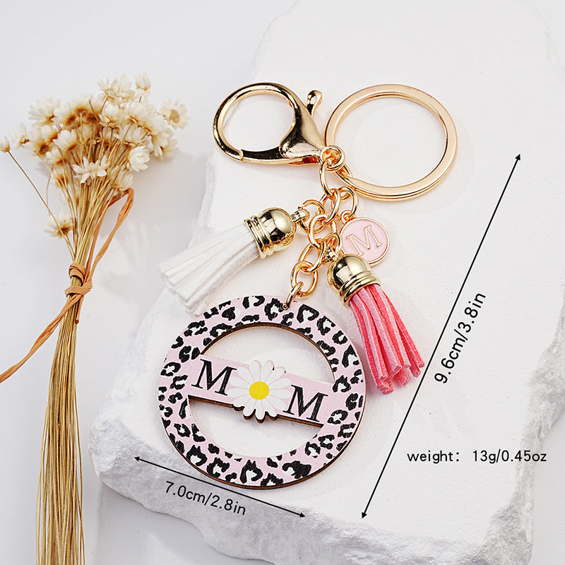 Wholesale Creative Hollow Pink Round Keychain Pendant Mother's Day Personalized Daisy English Keychain Accessories ACC-KC-HuiWen009