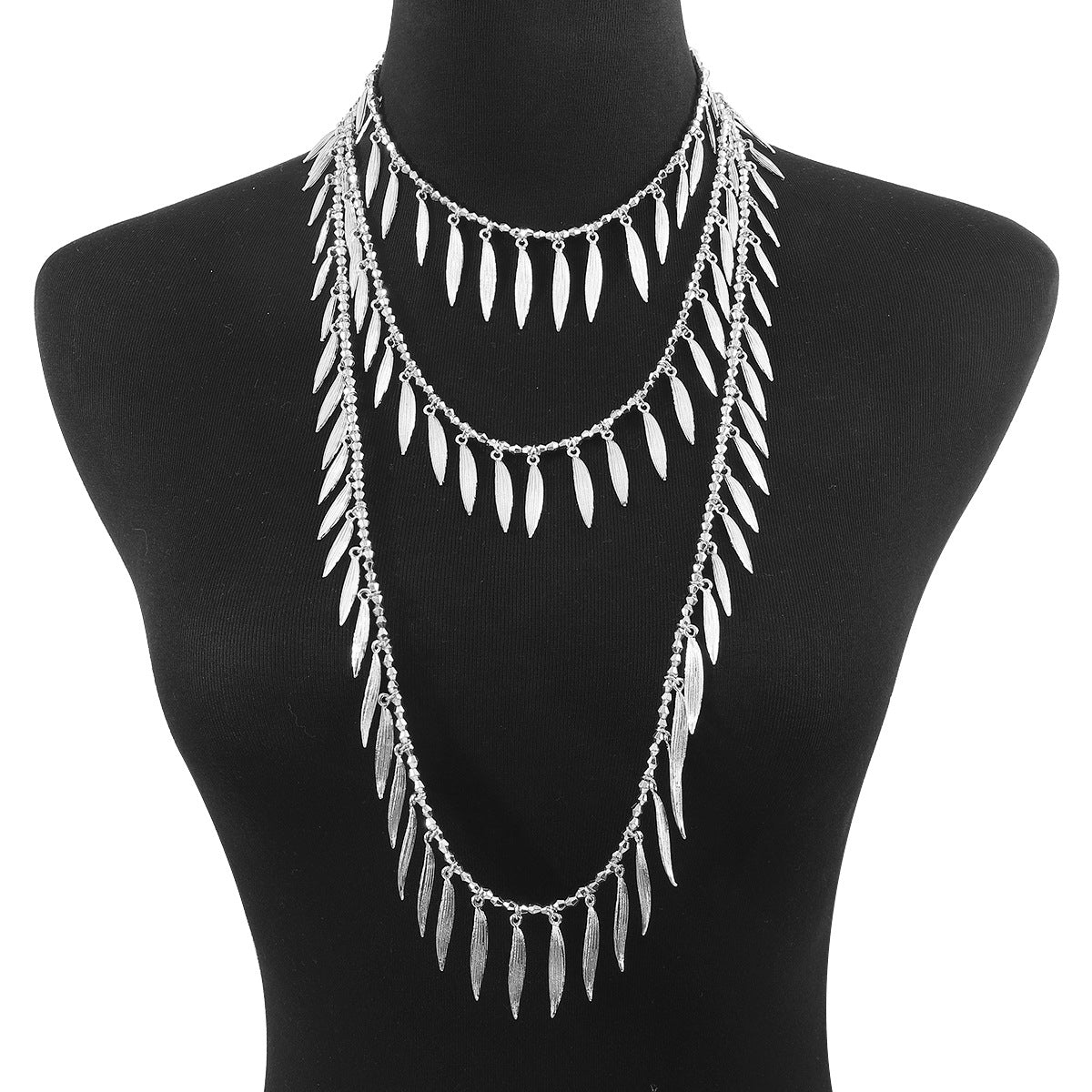 Wholesale beaded necklace alloy feather leaf pendant necklace