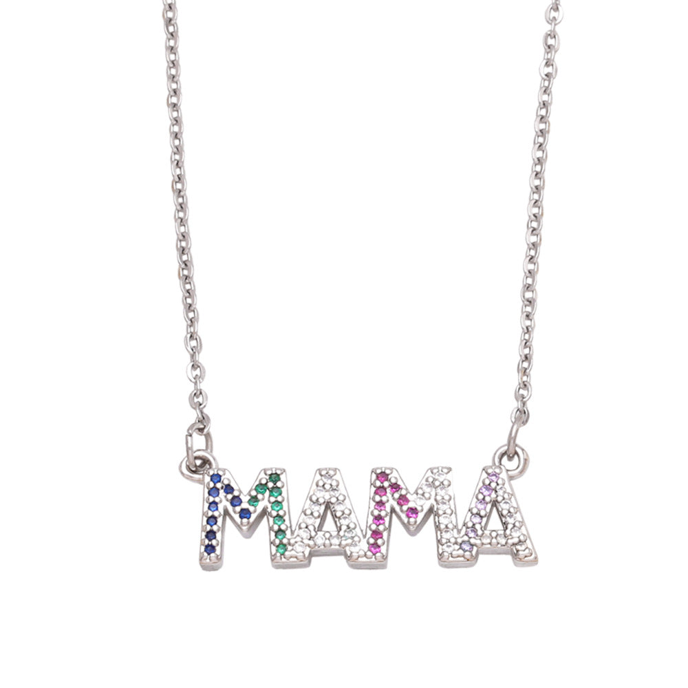 Wholesale Mother's Day Colored Diamond Letter MAMA Copper Necklace ACC-NE-AS008