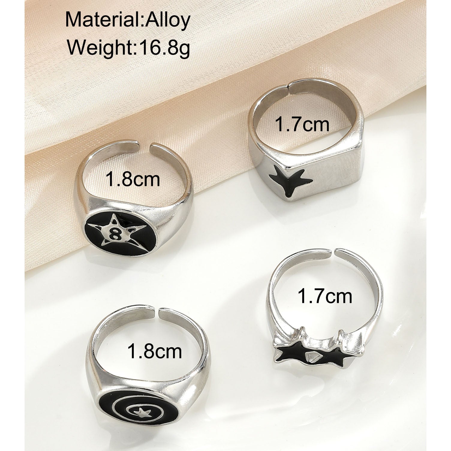 Wholesale Trendy Hip-Hop Five-Pointed Star Ring Set 4-Piece Alloy Electroplated Fashion Accessory