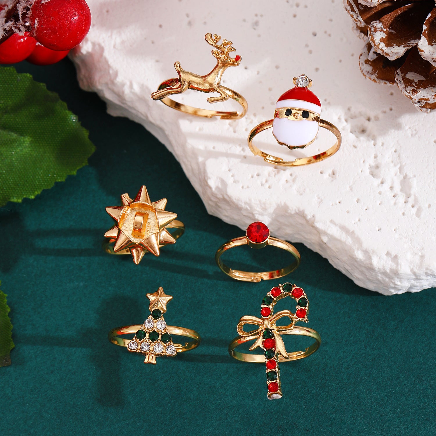 Wholesale Metallic Elk Christmas 6-Piece Ring Set