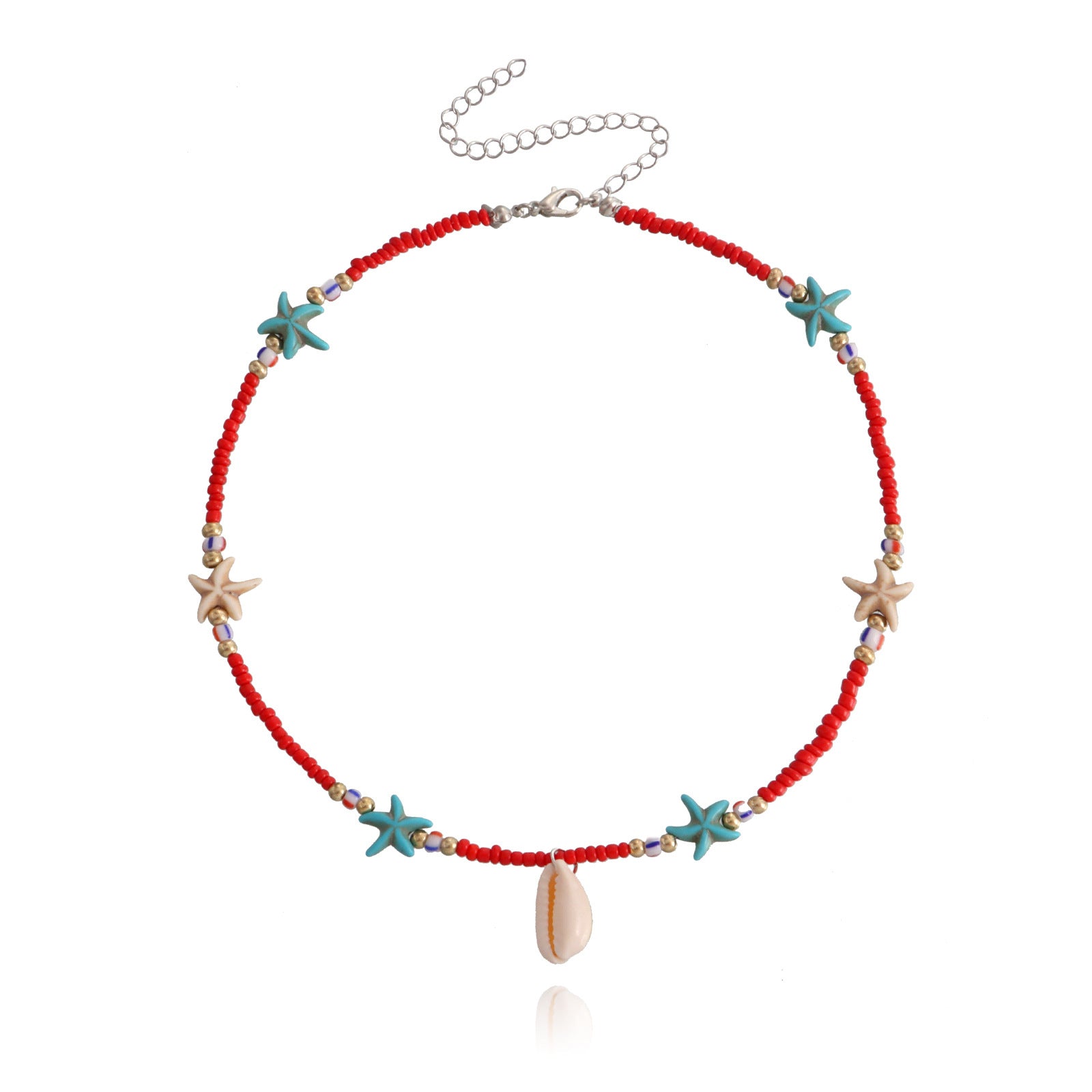 Wholesale Bohemian Colorful Rice Pearl Starfish Shell Pendant Alloy Necklace ACC-NE-ZuoWen002
