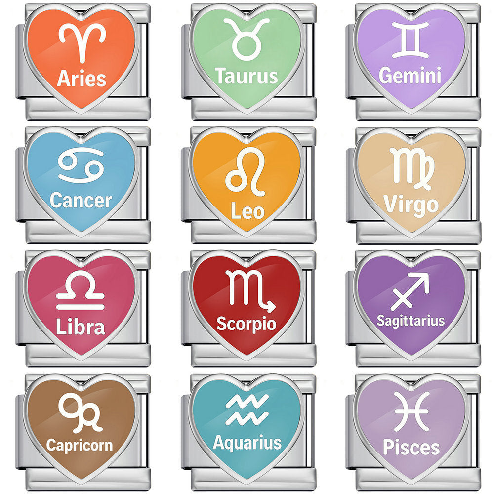 Wholesale Stainless Steel Heart 12 Zodiac Contion DIY Chain Links For Bracelet Watchband Jewelry Accessory