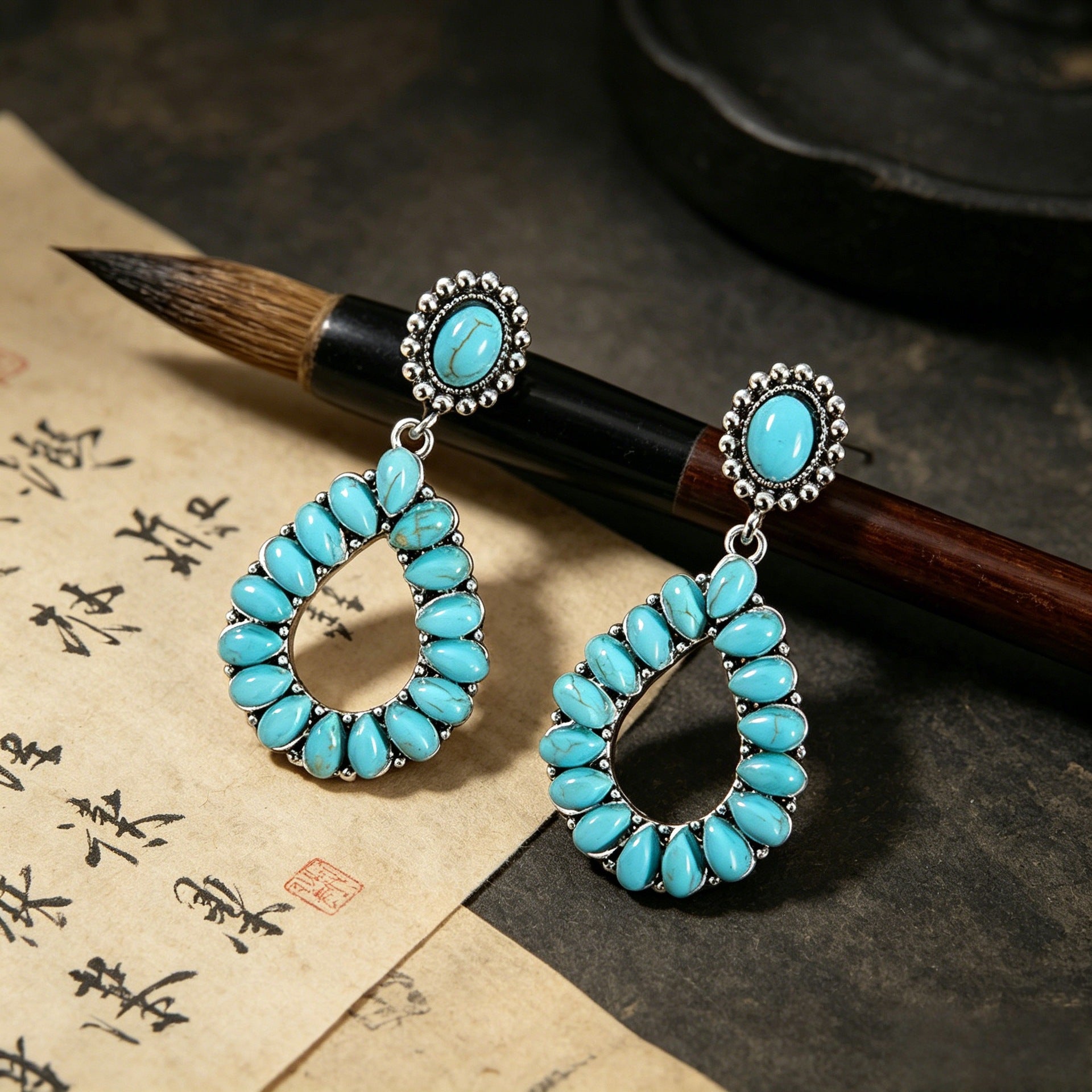 Wholesale Vintage Drop Hollow Turquoise Earrings - Trendy Fashion Accessory for Boutique Resale